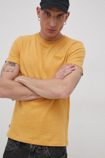 Bavlněné tričko Superdry žlutá barva, hladké