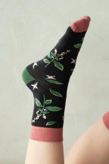 Tmavě šedé květované ponožky Herbs