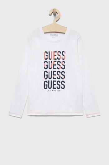 Dětská bavlněná košile s dlouhým rukávem Guess bílá barva, s potiskem