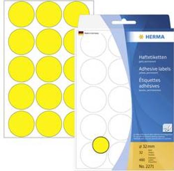 Popisovače etiket Herma 2271 papír, Ø 32 mm, žlutá, permanentní 480 ks