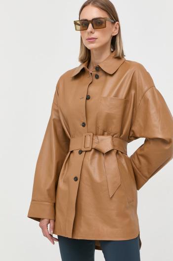 Kožený kabát Weekend Max Mara dámský, hnědá barva, přechodný, oversize