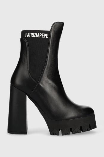Kožené kotníkové boty Patrizia Pepe dámské, černá barva, na podpatku