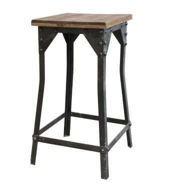 Kovová stolička s dřevěným sedákem Old stool - 29*29*57 cm 40184-24
