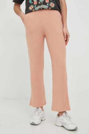 Kalhoty Roxy dámské, růžová barva, jednoduché, high waist