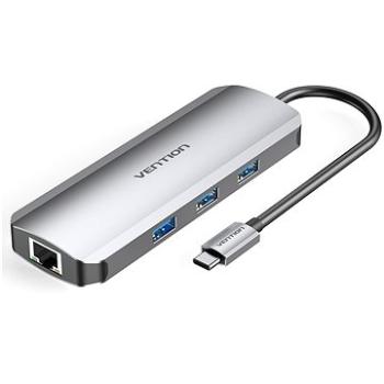 Vention Type-C (USB-C) to HDMI / 3x USB3.0 / RJ45 / SD / TF / PD 0.15M Gray Aluminum Alloy Type (TOKHB)