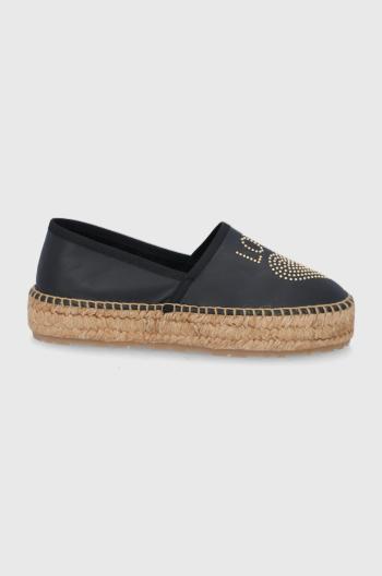 Kožené espadrilky Love Moschino černá barva, na platformě