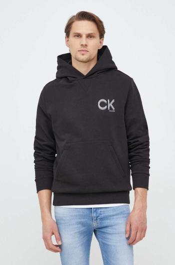 Bavlněná mikina Calvin Klein pánská, černá barva, s kapucí, hladká