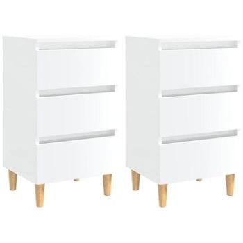Noční skříňky s dřevěnými nohami 2 ks bílé lesklé 40x35x69 cm (805900)