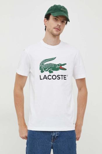 Bavlněné tričko Lacoste bílá barva, s potiskem