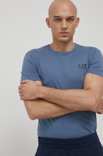 Bavlněné tričko EA7 Emporio Armani modrá barva, s potiskem