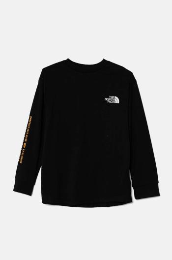 Dětské bavlněné tričko s dlouhým rukávem The North Face VARSITGRAPHIC OVERSIZE L/S TEE černá barva, s potiskem, NF0A89J1JK31