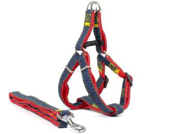 Vsepropejska Jeans riflový postroj pro psa s vodítkem | 23 – 63 cm Barva: Červená, Obvod hrudníku: 38 - 54 cm