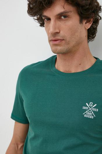 Bavlněné tričko Guess zelená barva, s aplikací