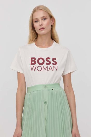 Bavlněné tričko Boss bílá barva