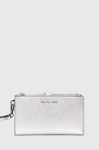 Kožená peněženka MICHAEL Michael Kors stříbrná barva