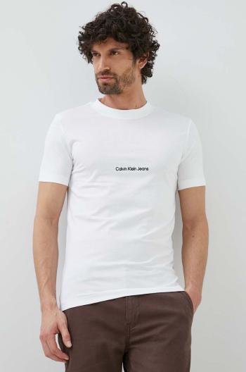 Bavlněné tričko Calvin Klein Jeans bílá barva, s aplikací