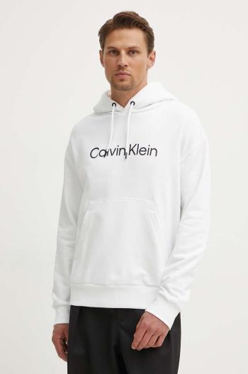 Bavlněná mikina Calvin Klein pánská, bílá barva, s kapucí, s aplikací