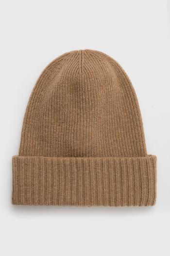 Vlněný klobouk Woolrich hnědá barva, z tenké pleteniny