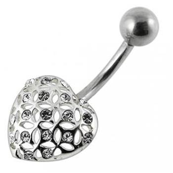 Šperky4U Stříbrný piercing do pupíku - srdíčko - BP01175-C