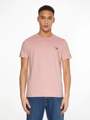 Tommy Jeans pánské růžové tričko CHEST LOGO - XXL (TH9)