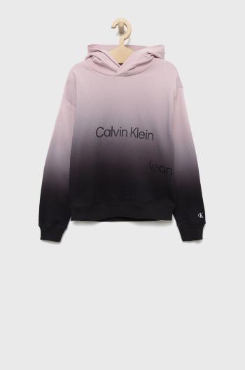 Dětská bavlněná mikina Calvin Klein Jeans fialová barva, vzorovaná