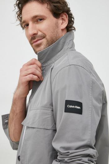 Košile Calvin Klein pánská, šedá barva, regular, s klasickým límcem