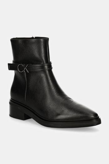 Kožené kotníkové boty Calvin Klein HEEL ANKLE BOOT 30 W/HW LTH dámské, černá barva, na plochém podpatku, HW0HW02183