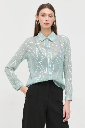 Košile Armani Exchange dámská, zelená barva, regular, s klasickým límcem
