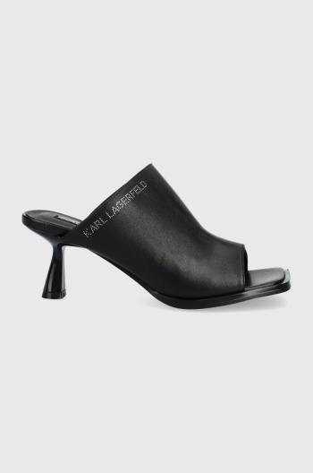 Kožené pantofle Karl Lagerfeld Panache dámské, černá barva, na podpatku