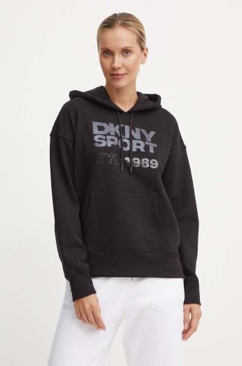 Mikina Dkny dámská, černá barva, s kapucí, s potiskem, DP4T9971