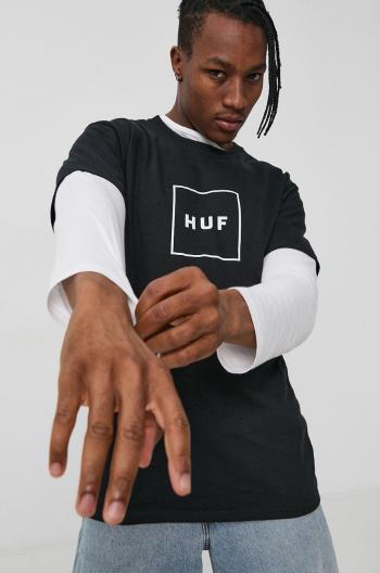 Bavlněné tričko HUF černá barva, s potiskem