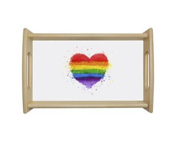 Dřevěný podnos Rainbow heart