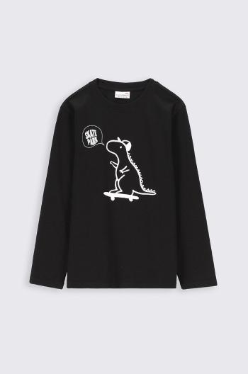 Dětská bavlněná košile s dlouhým rukávem Coccodrillo černá barva, s potiskem