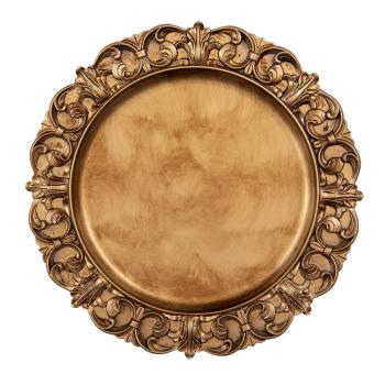 Zlato-hnědý plastový talíř s ornamenty - Ø 33*2 cm 64804GO