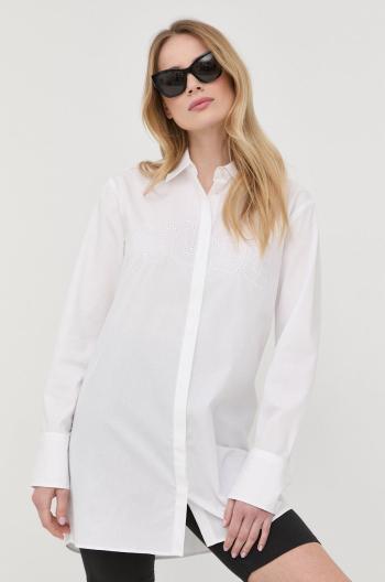 Bavlněné tričko HUGO bílá barva, regular, s klasickým límcem