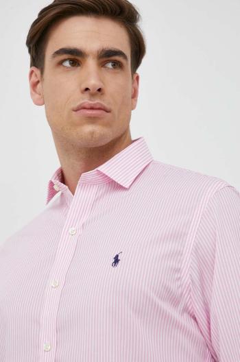 Bavlněné tričko Polo Ralph Lauren růžová barva, slim, s italským límcem