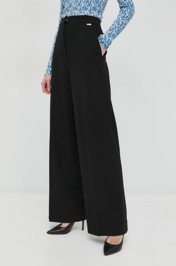 Kalhoty BOSS dámské, černá barva, široké, high waist