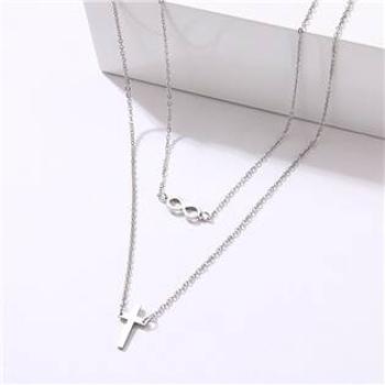 Šperky4U Dvojitý ocelový náhrdelník - křížek a nekonečno - OPD0252-ST