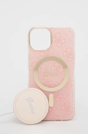 Pouzdro na telefon a nabíječka Guess iPhone 14 6,1'' růžová barva