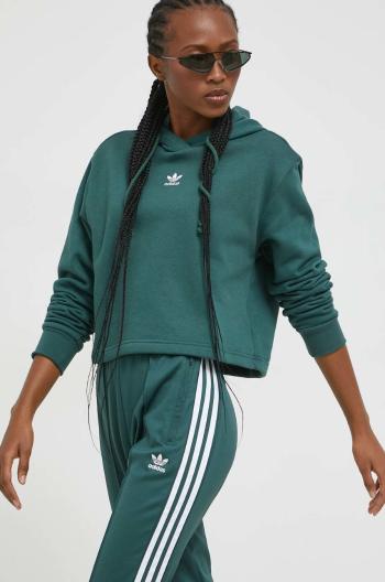 Mikina adidas Originals dámská, zelená barva, s kapucí, hladká