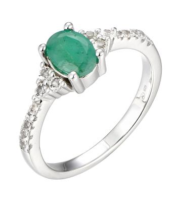 Brilio Silver Nádherný stříbrný prsten se smaragdem Precious Stone SRC0203U 60 mm