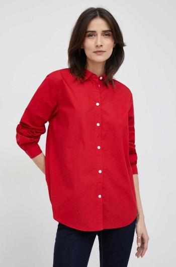 Bavlněné tričko Tommy Hilfiger červená barva, relaxed, s klasickým límcem