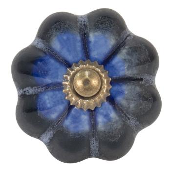 Černo-modrá keramická úchytka květina s mramorováním - Ø 4 cm 65022