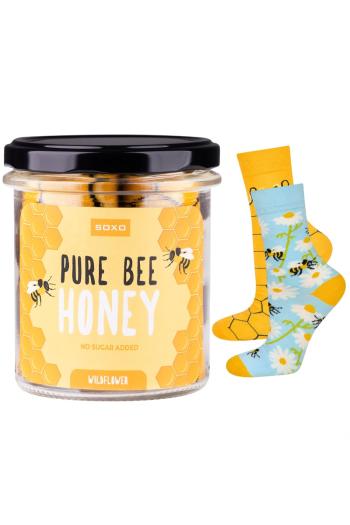 Modro-žluté vzorované ponožky ve sklenici Pure Bee Honey