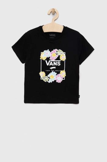 Dětské bavlněné tričko Vans ELEVATED FLORAL CREW Black černá barva, s potiskem