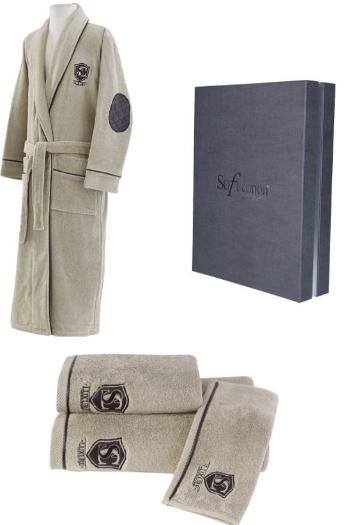 Pánský župan LUXURY + ručník + osuška + dárkový box Béžová XL + ručník + osuška + box
