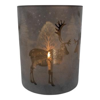 Bronzový skleněný svícen s jelenem - Ø 12*18cm XMWLHBGZL