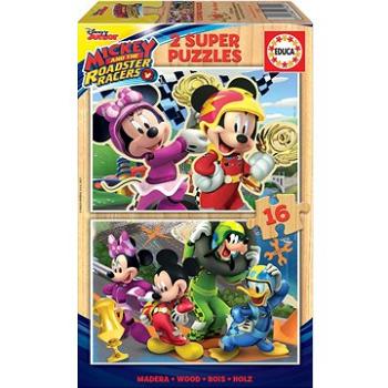 Educa Dřevěné puzzle Mickey, Minnie a závodníci 2x16 dílků (8412668176225)