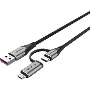 Vention USB 2.0 to 2-in-1 USB-C & Micro USB Male 5A Cable 1m Gray Aluminum Alloy Type (CQFHF)