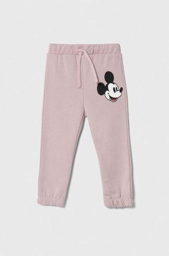 Dětské bavlněné tepláky United Colors of Benetton x Disney fialová barva, s potiskem